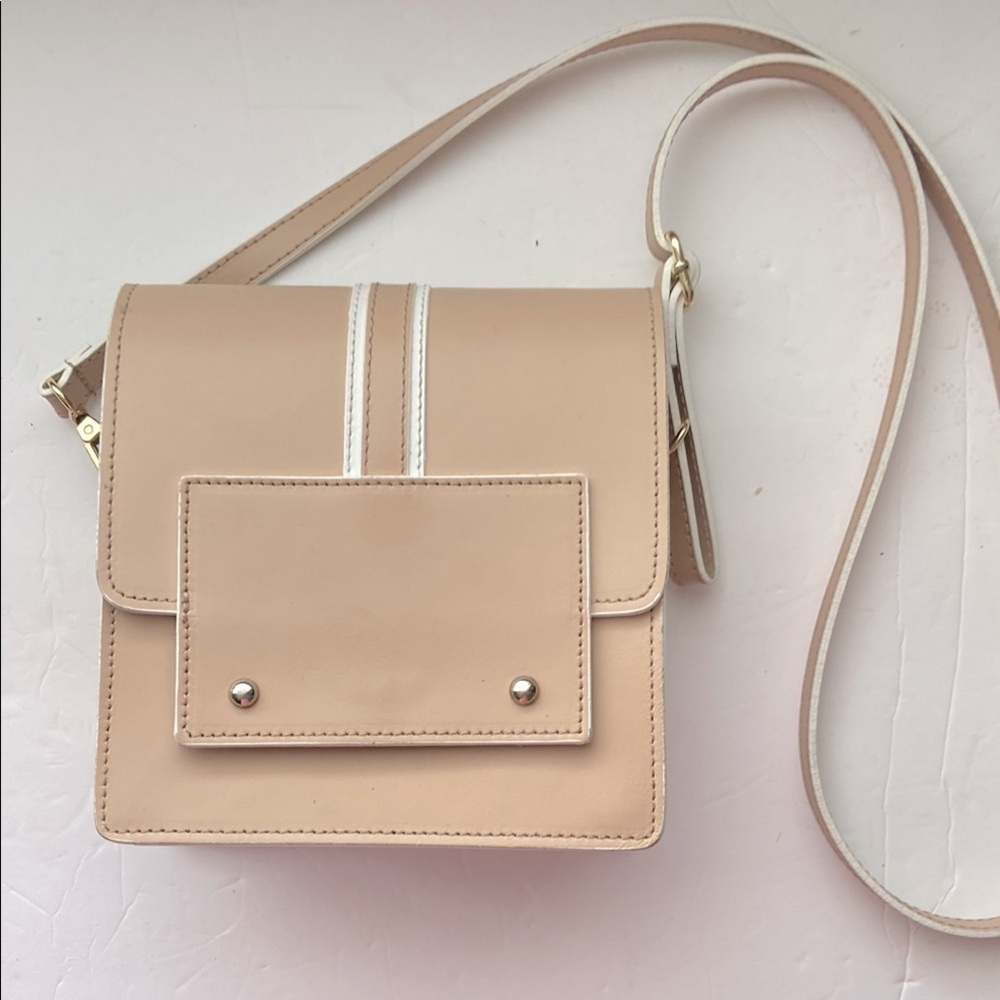 Blush Pink Genuine Leather Heart Patch Flap Crossbody Medium Bag Made in Italy